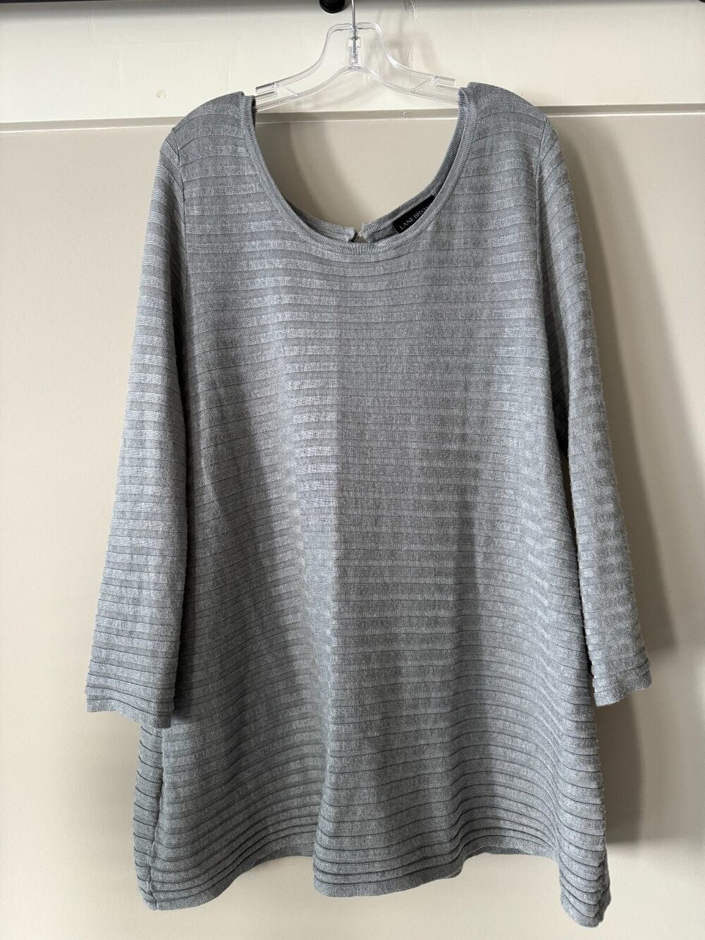 Lane Bryant Ribbed Knit Keyhole Sweater Women's Plus Size 18/20 Gray 3/4-Sleeve